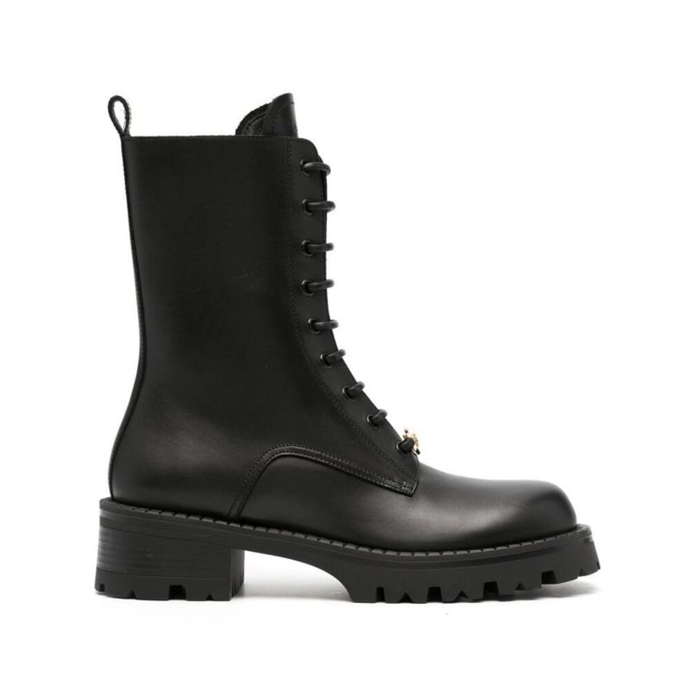 VERSACE Leather Lace-Up Platform Boots Women BLACK